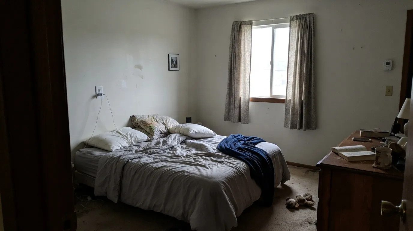 The honest shot: in a dark north room with no lamps, the gray takes over and Droplets reads unwashed — the exact miss the dim-room reviews describe.