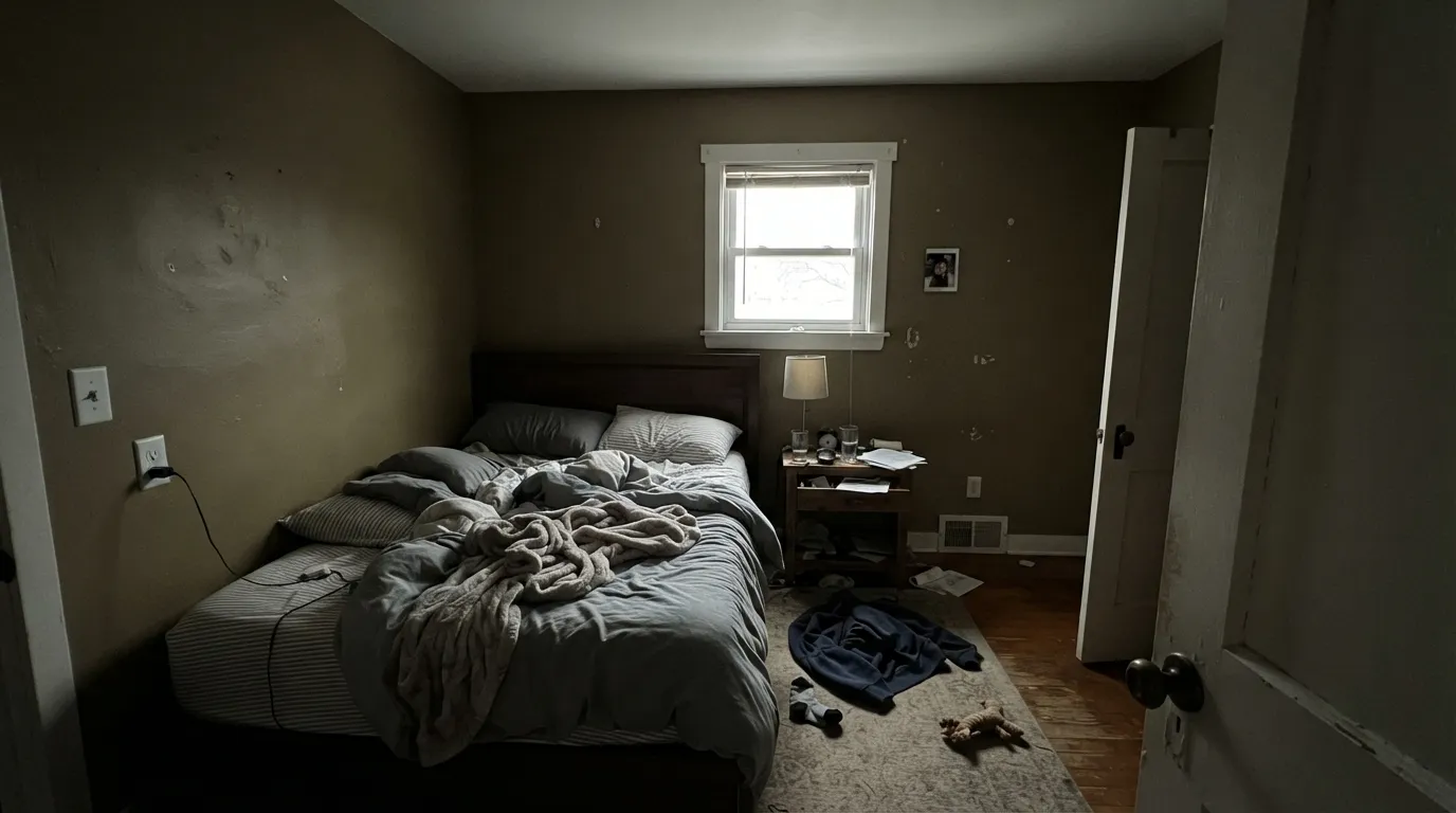 The honest shot: in a dim north room with no lamps, LRV 35 stops being beige and goes brown — the exact interior mismatch the review warns about.