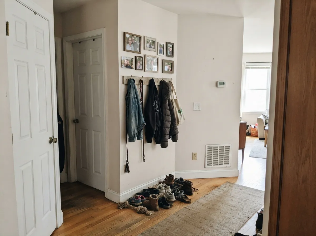 The whole-house test: hallways are where Light Beige earns its keep, carrying room to room without looking primed or tan.