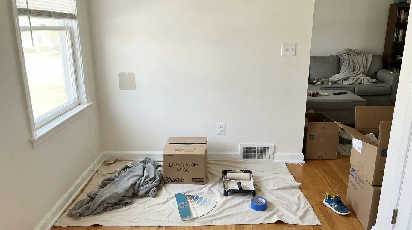 The name trap: Light Beige on four walls is a near-white, and next to a real beige sample it looks like off-white — the exact regret of shoppers who wanted tan.