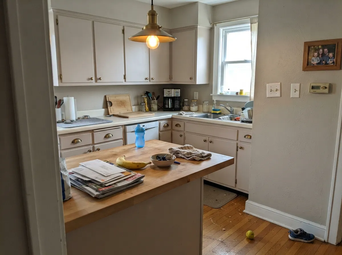 Satin Linen White on cabinets is the honest linen box — hides knuckle marks, loves brass and butcher block, clearly not a true white.