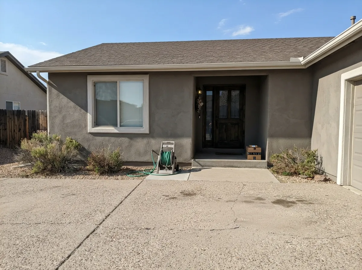 The HOA job: Reclaimed Wood as a body color in Western sun — timber present, not washed, dark door keeping it from floating.