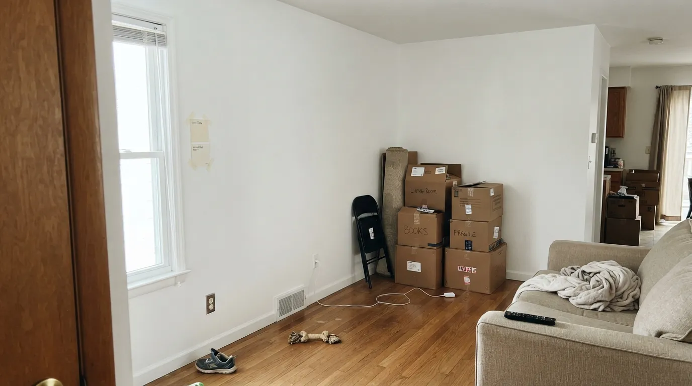 The name trap: Warm White on four walls is a true white, and next to a cream sample it looks stark — the exact regret of shoppers who wanted Swiss Coffee or White Dove softness.
