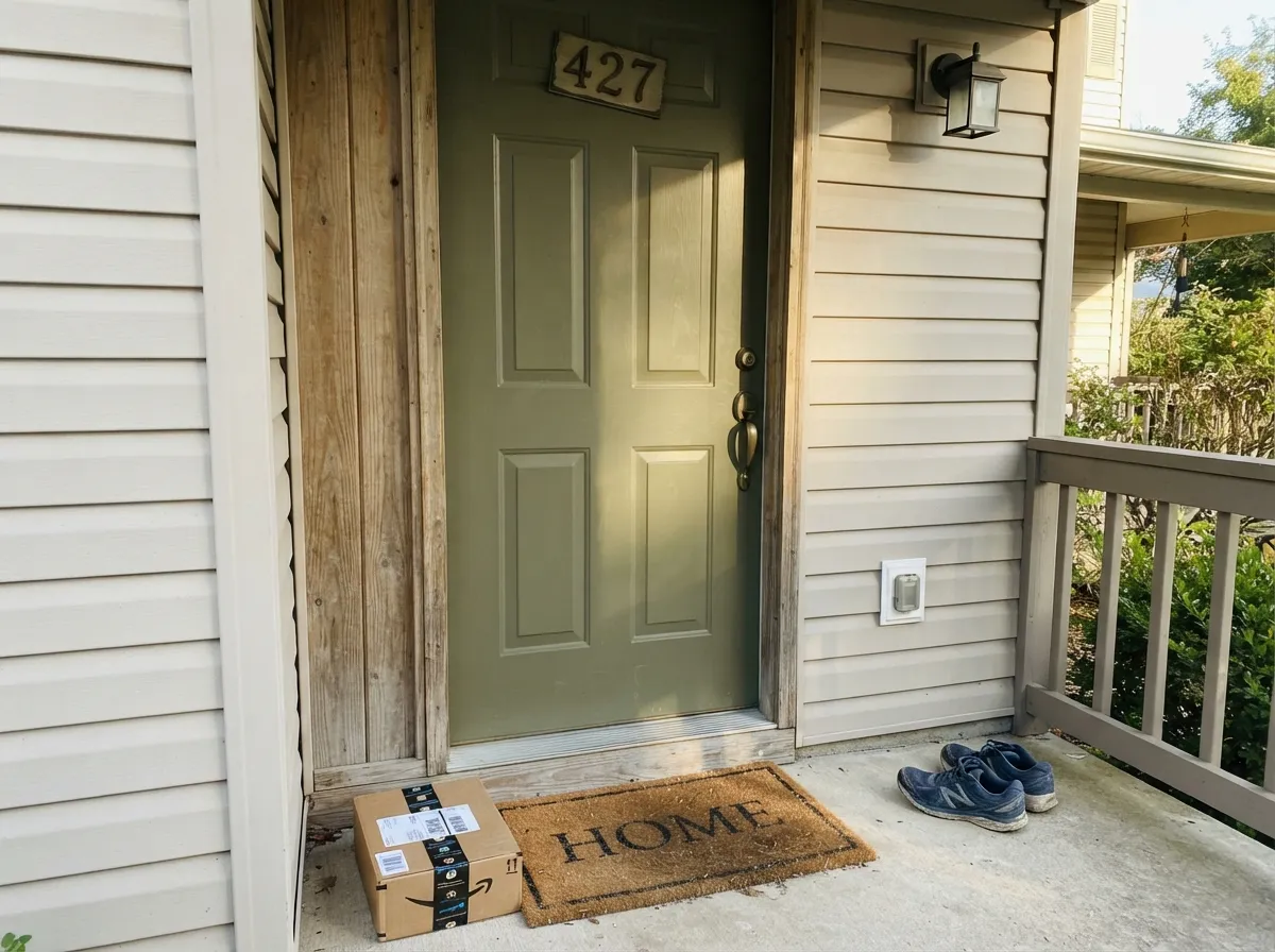 The same green on a front door reads like a classic English racing-green entrance, not a trend color.