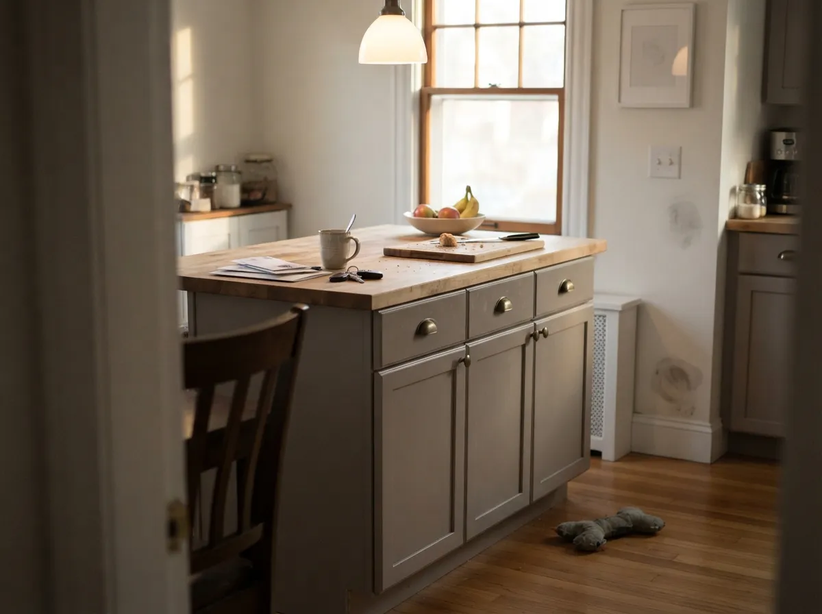 Its second signature role: kitchen cabinets under brass hardware — one of the most-copied looks in the F&B catalog.