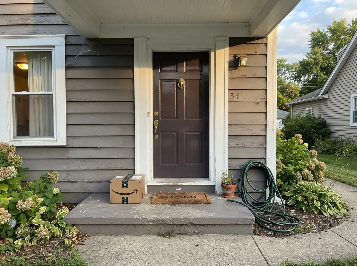 Outdoors there is finally enough light for the purple to show — a Pelt front door reads as a near-black that turns aubergine as you walk up.