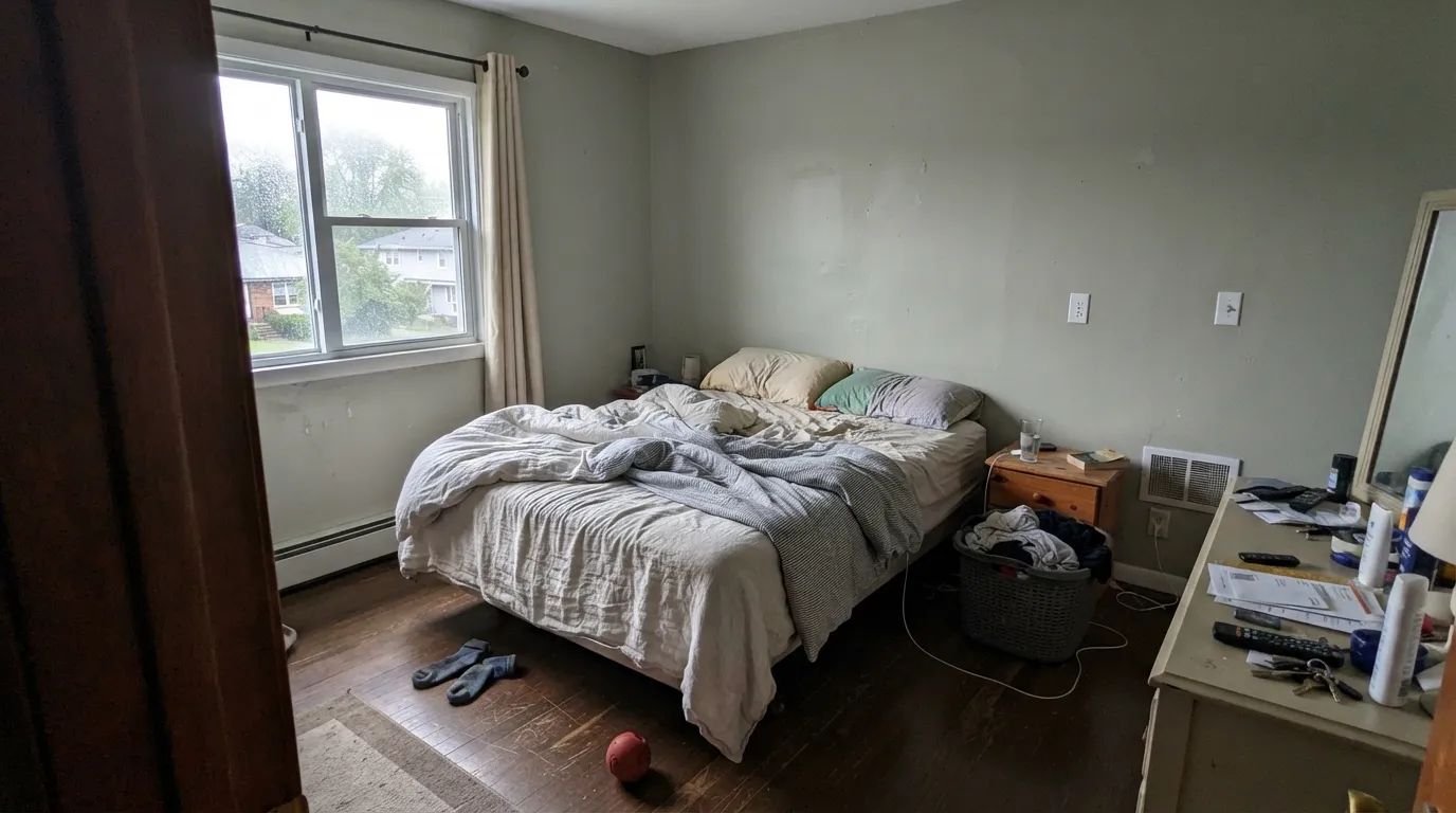 The honest shot: north light with no lamps on, and the warmth disappears — the exact situation behind every "it looked warmer on the chip" complaint.