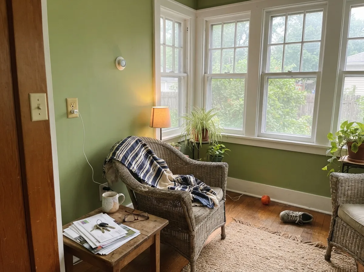 In a garden room with an actual view of leaves, the wall color and the garden outside stop feeling like separate things.