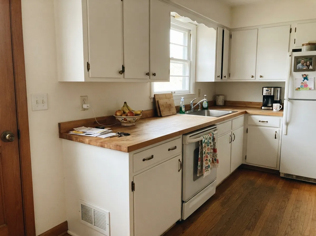 On cabinets in real daylight it reads crisp and clean against warm wood and brass — its best job outside of trim.