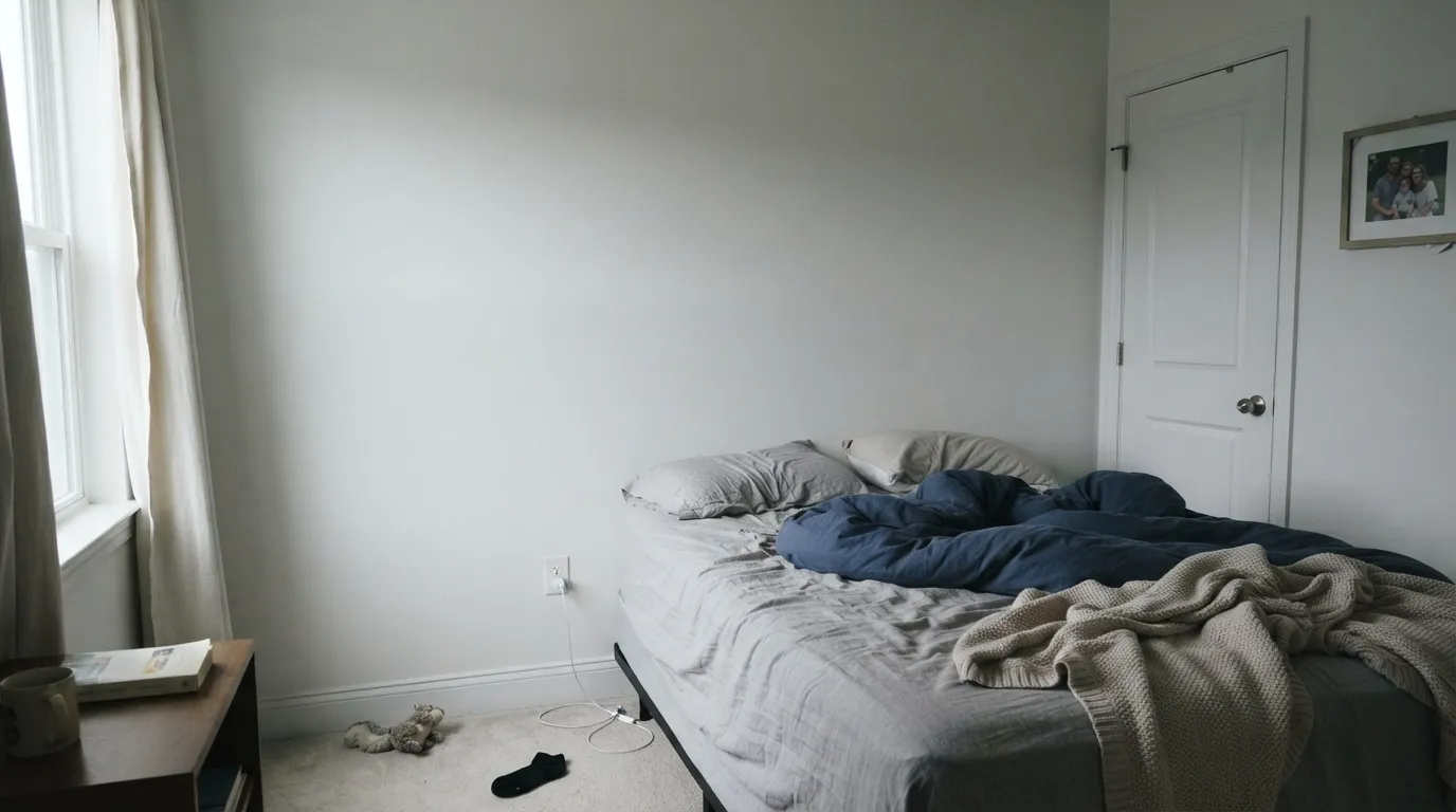 The honest shot: True White carrying a whole dim, north-facing wall on its own — flat and a little sterile, the job this color wasn't built for.