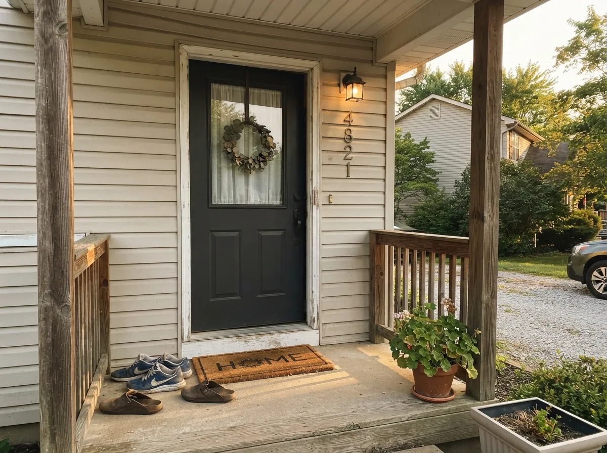 The classic pairing: a light body color and a Black Magic door — warm enough in real sun to avoid looking like a black hole.