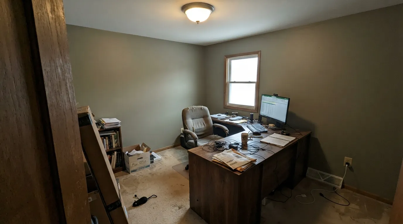 The honest shot: in flat north light with no warm light source, Pewter Cup drains toward dull khaki-gray — the exact condition this color needs a real sample for first.
