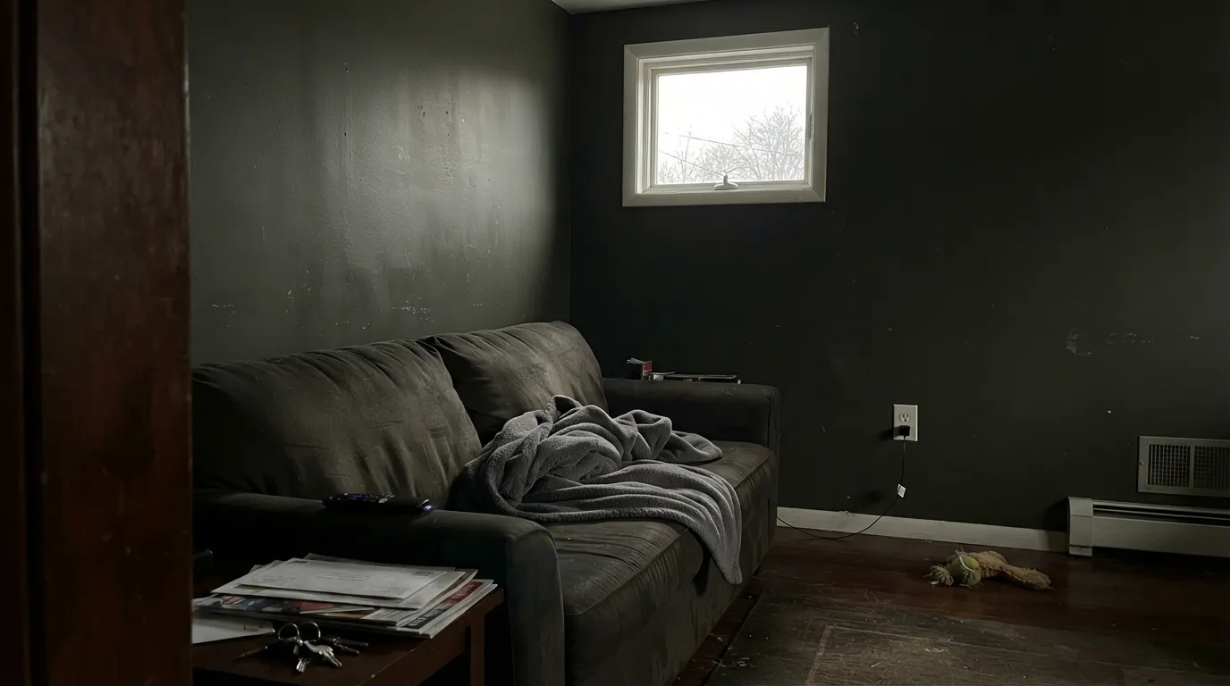 The honest shot: four walls of Chalkboard in a dim north room with no lamps — LRV 6 goes cave, then olive, which is the number-one reason not to use it this way.