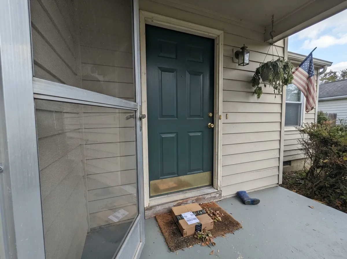 On a front door against a light body color, Forest still reads as green in daylight — the exterior job this dark color can actually do.