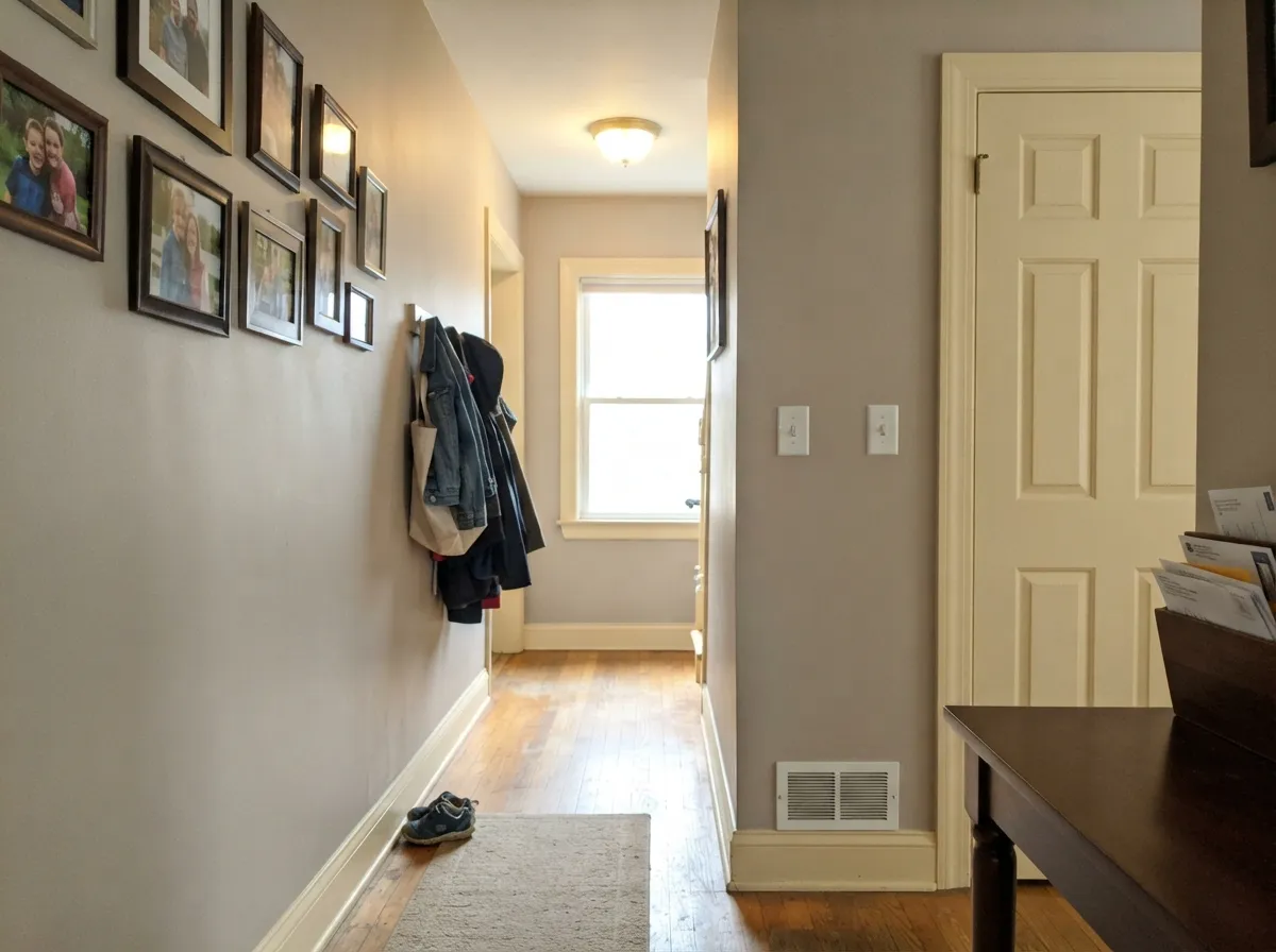 The job 11-1 was mixed for: Off-White millwork against Revere Pewter walls — cream woodwork, not a white stripe.