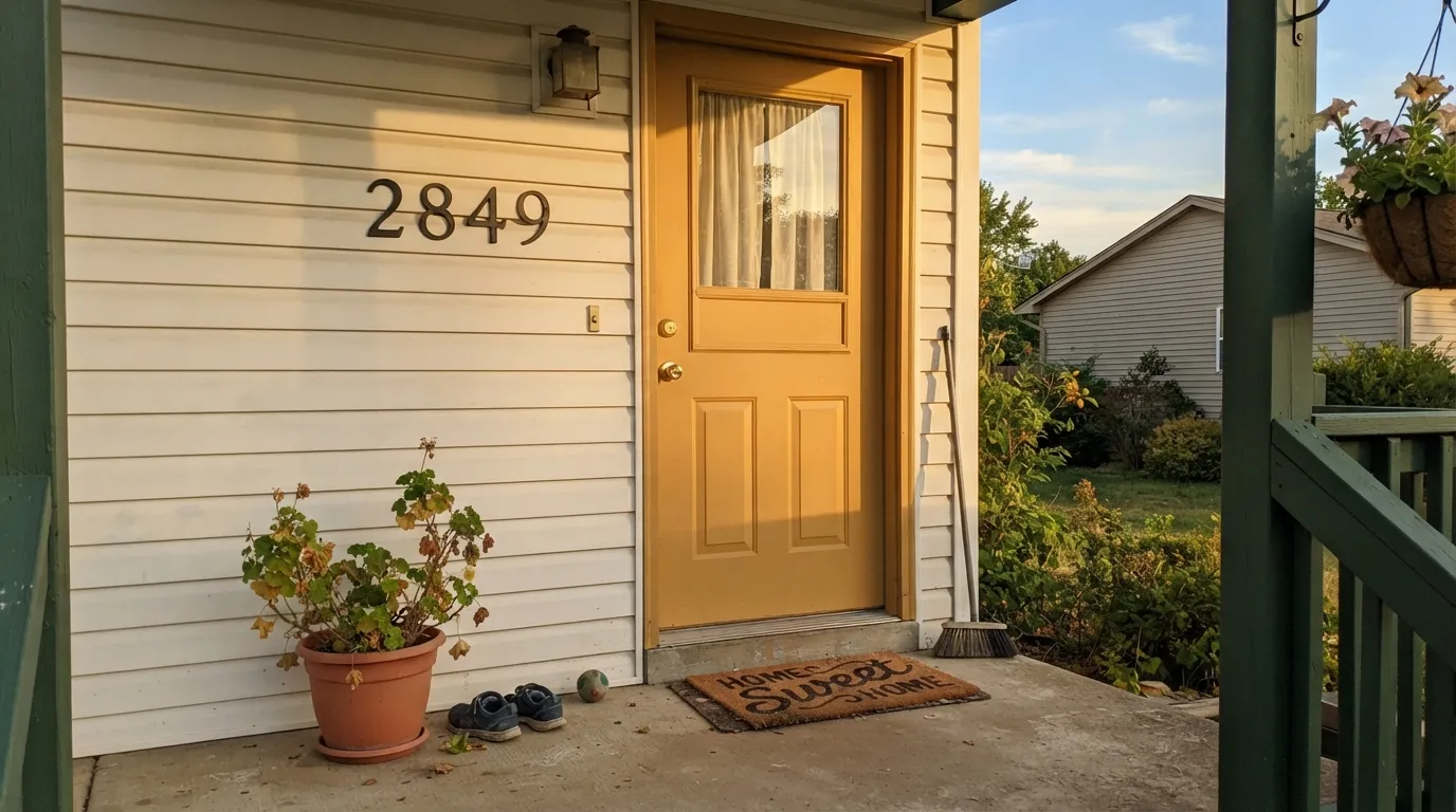 Tuscan Sun on a front door in real afternoon light — this is the color at its most confident, one surface instead of a whole theme.