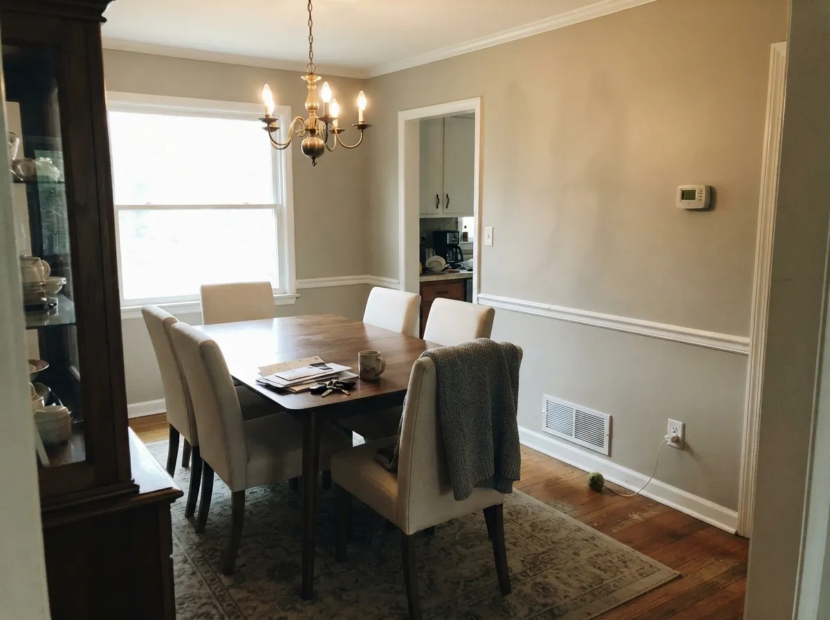 With cream, brass and walnut the warm side of the color comes forward — this is its best company.