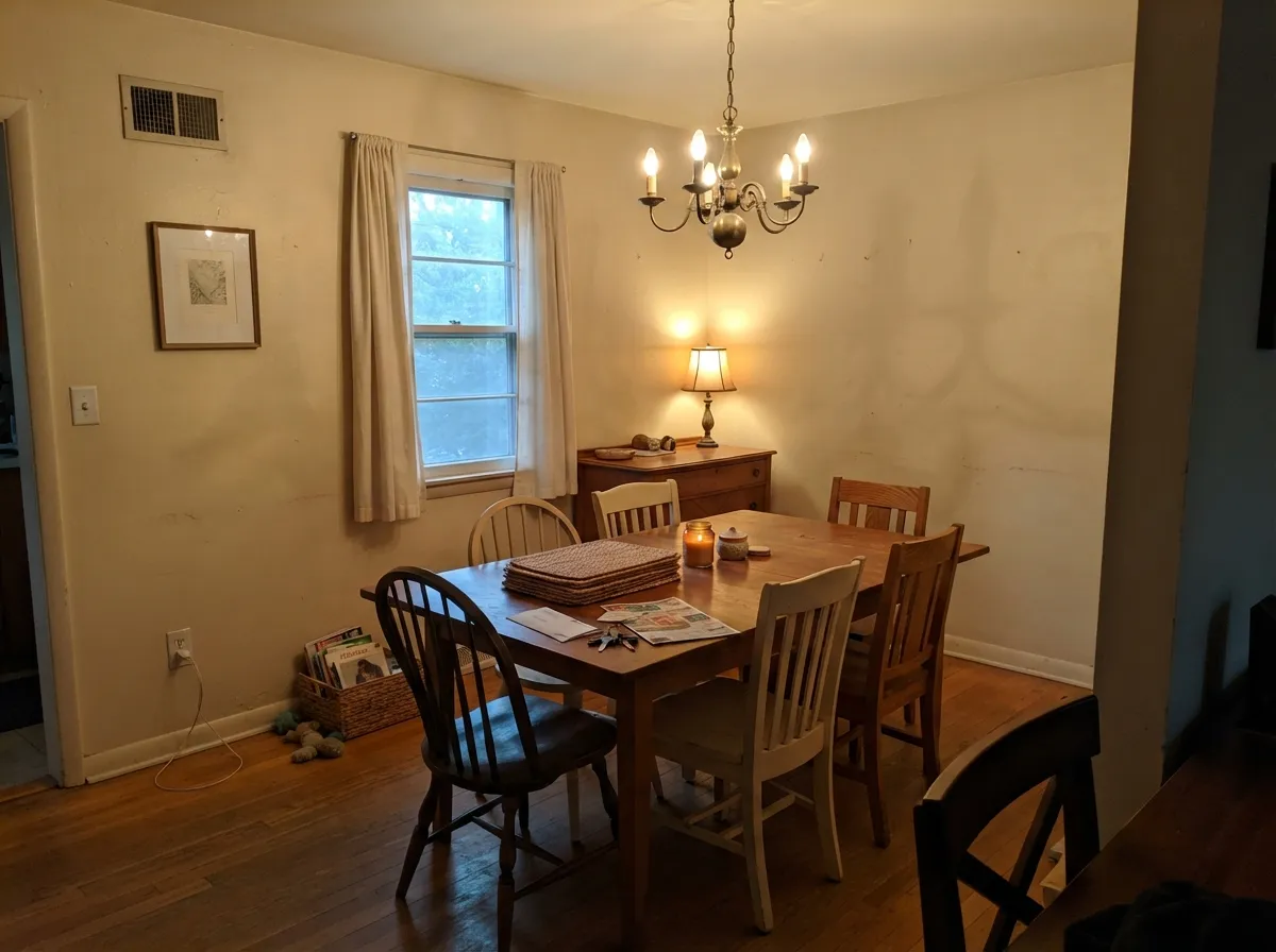 With wood furniture and brass light fixtures, the cream reads deliberate and collected, not accidental.