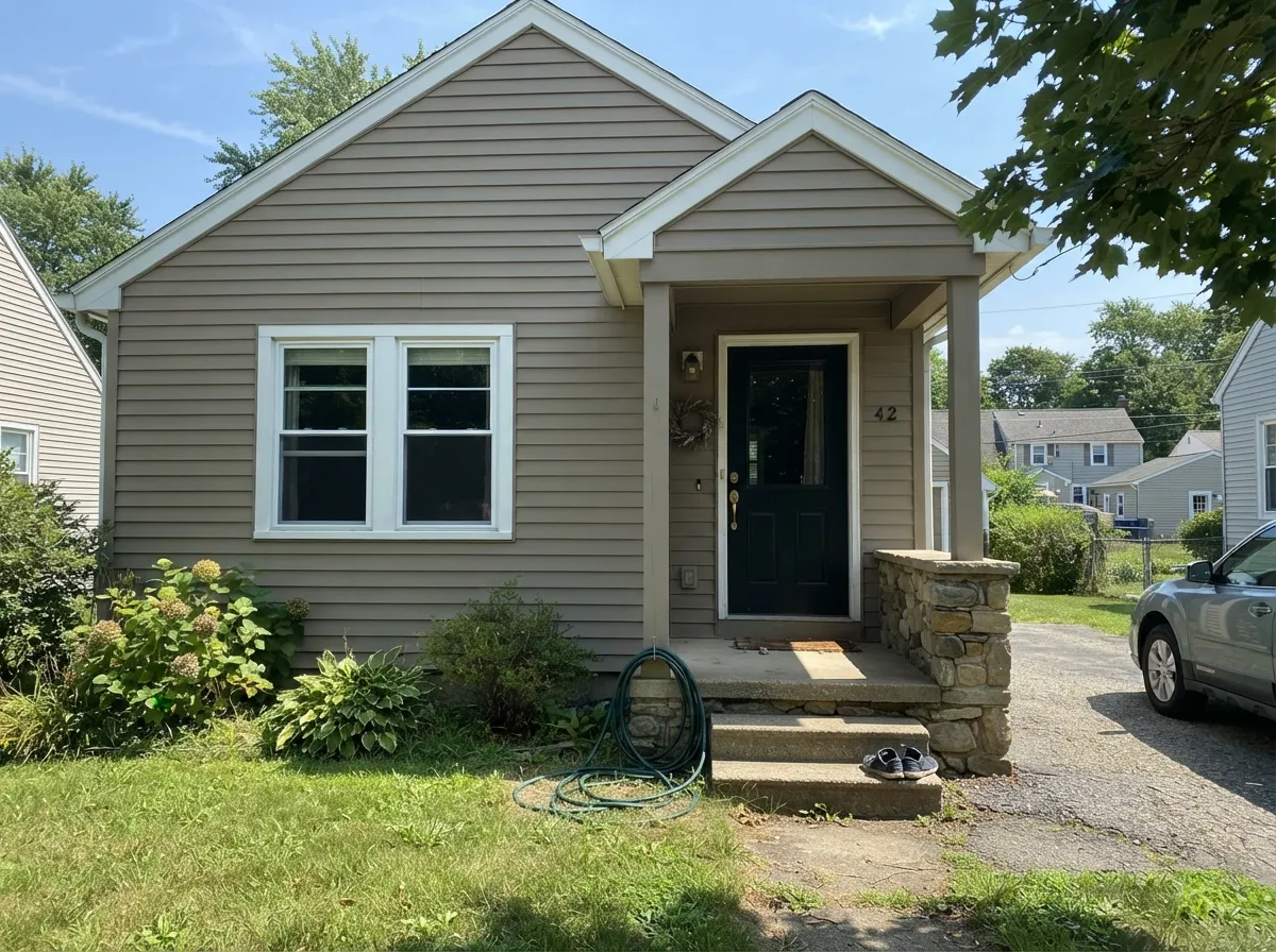 On siding in full sun it holds its earthy warmth and sits comfortably next to real stone — a genuine strength for this color.