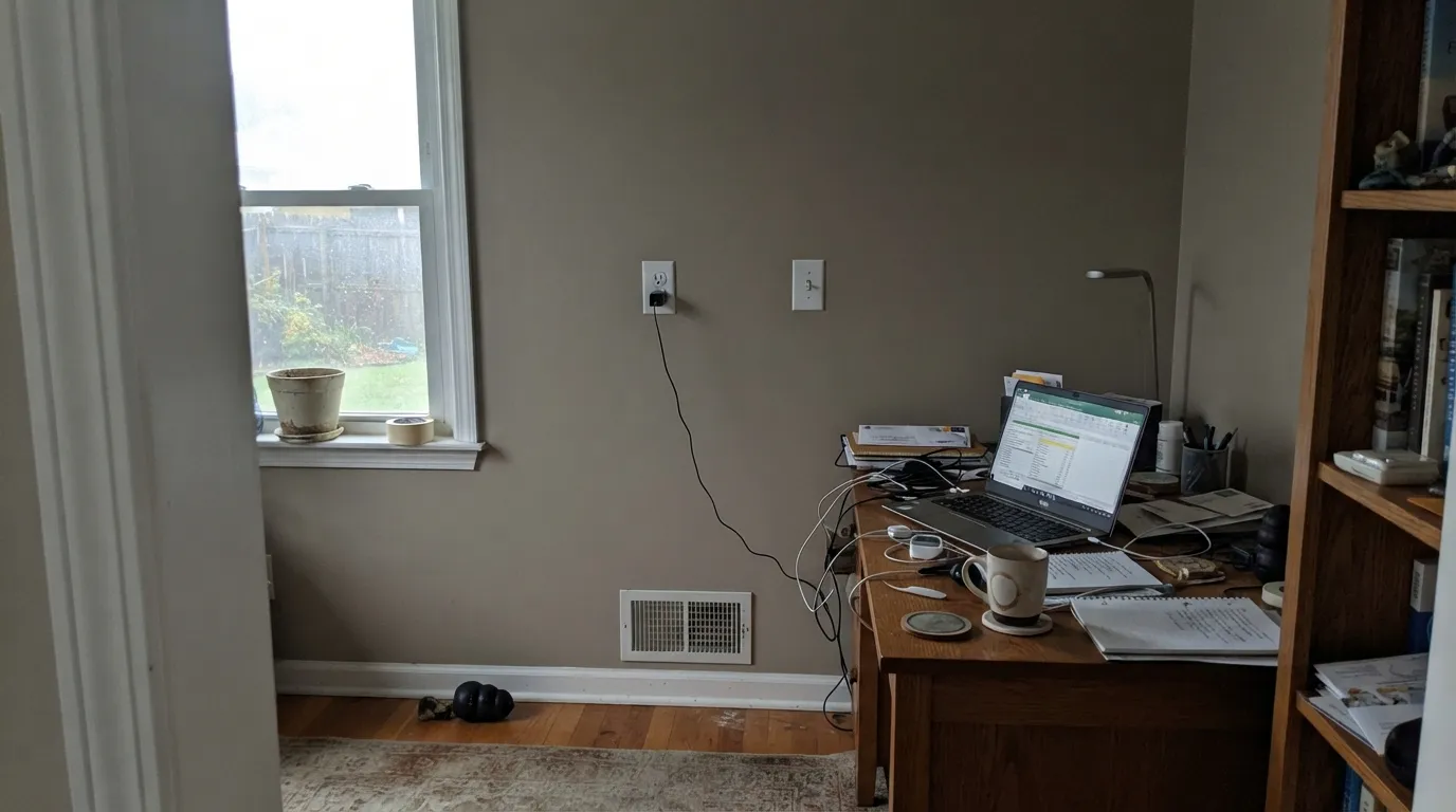 The honest shot: north light with no lamps drains the warmth completely and leaves a flat, muddy gray behind — the exact situation to test for before committing a whole room.