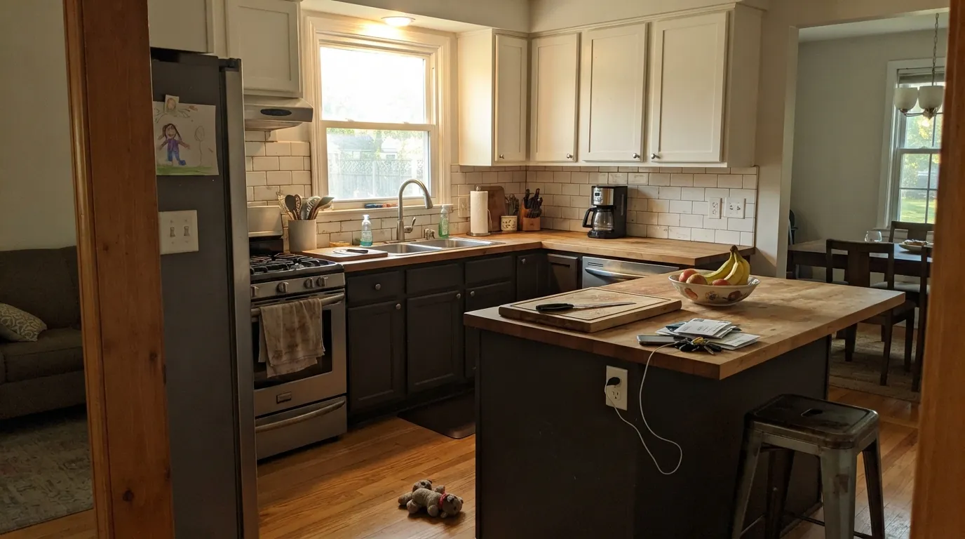 In afternoon side light the brown in Black Fox finally shows on the island — this is the light the color needs to be worth choosing.