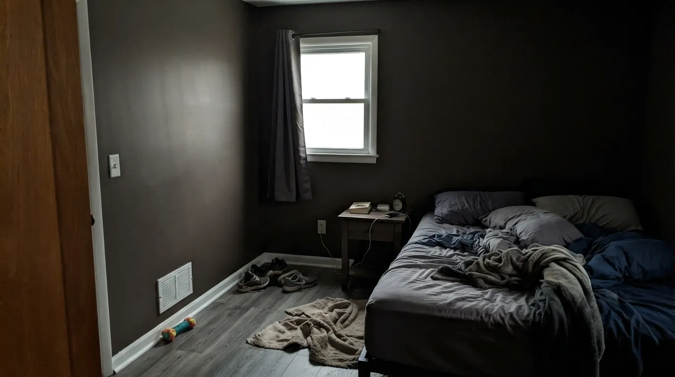 The honest shot: in north light with the lamps off there is no brown left — you bought a soft black and got a plain one.