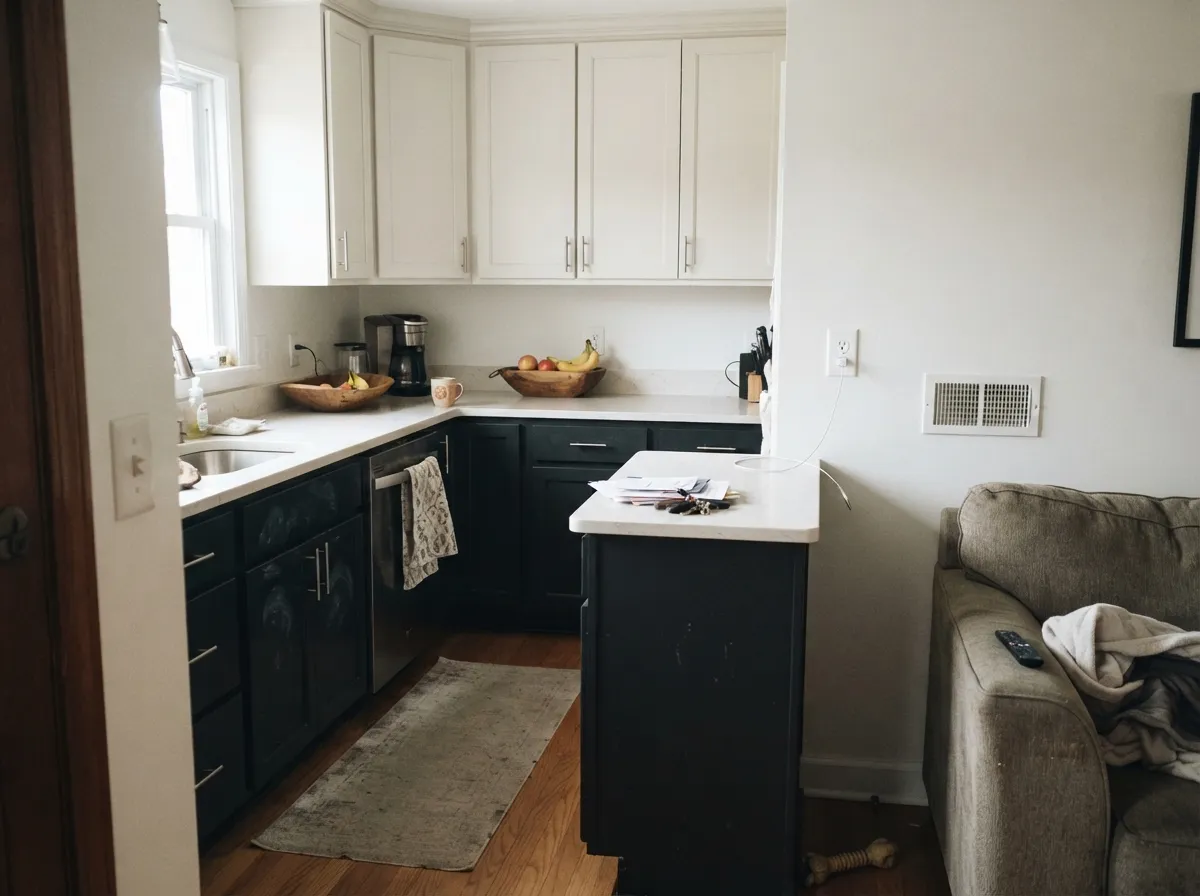 Black below, white above — the safest way to use it in a kitchen, and you can already see where hands land.