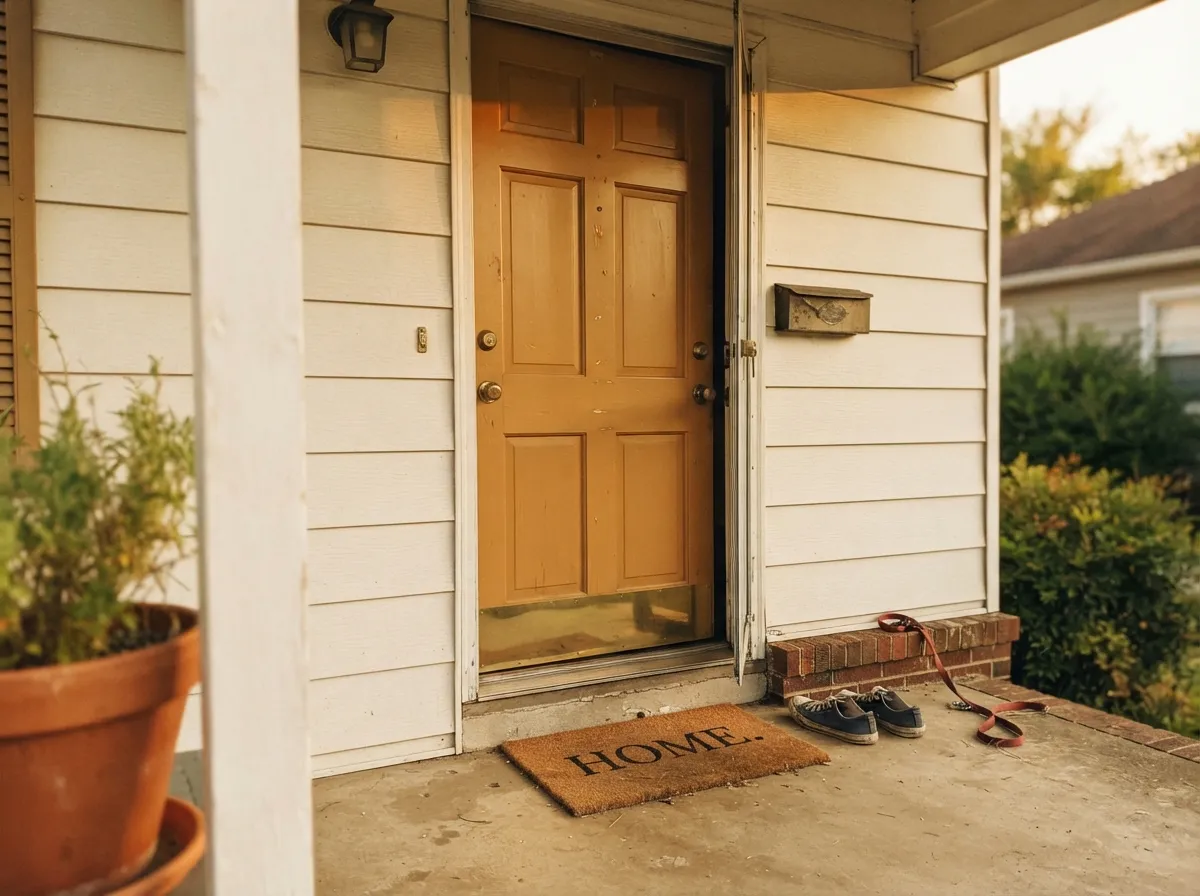 On a front door against a warm white body, the color reads confident and welcoming instead of loud.