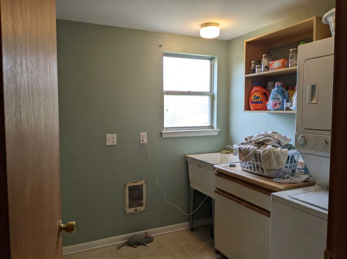 The small-commitment win: a laundry room takes the color's full personality without betting the whole house on green.