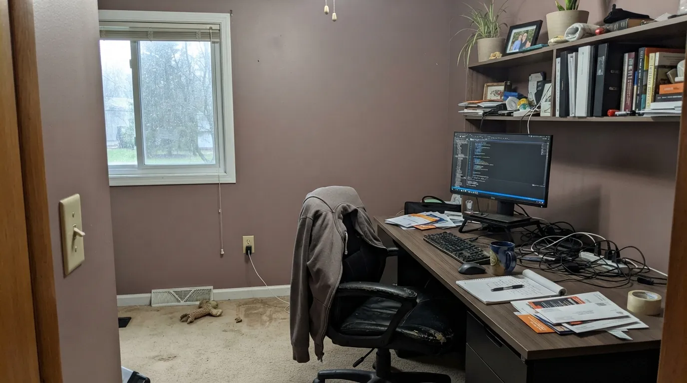 The honest shot: in cool north light with no warm bulbs, the rose-brown drains out and the color goes flat and muddy — sample big before you trust the chip.