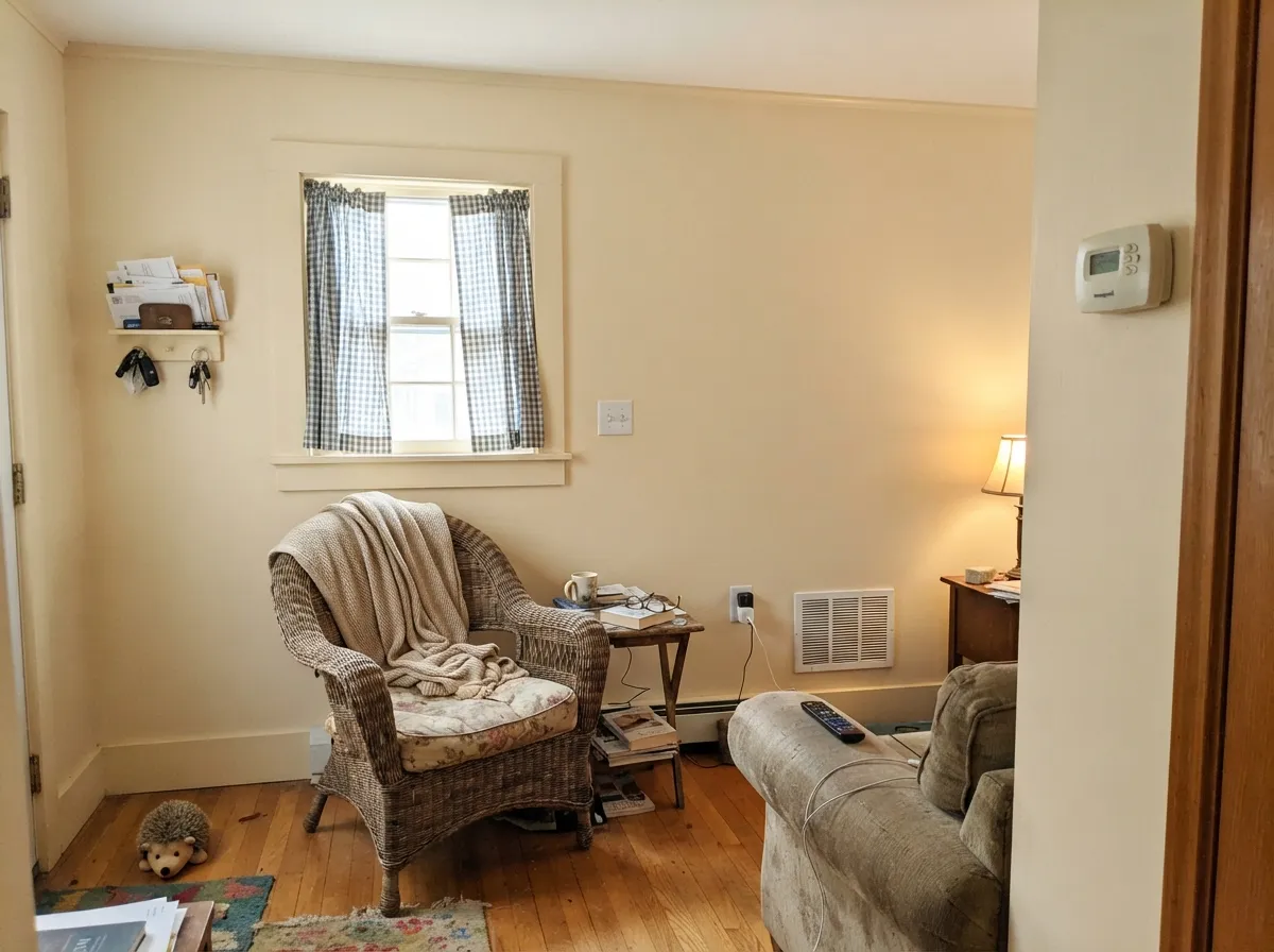 Creamy trim in a cream-on-cream cottage-style room.