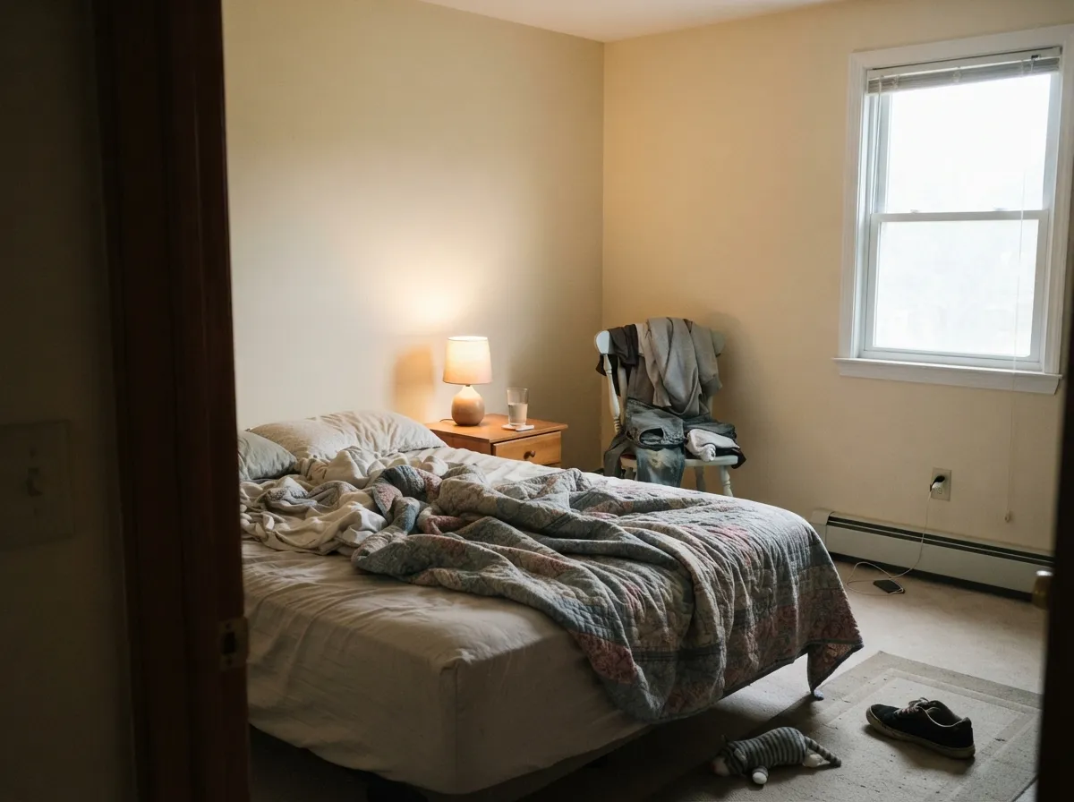 Morning east light warms it further — cozy rather than bright, which is exactly why cold bedrooms suit it.