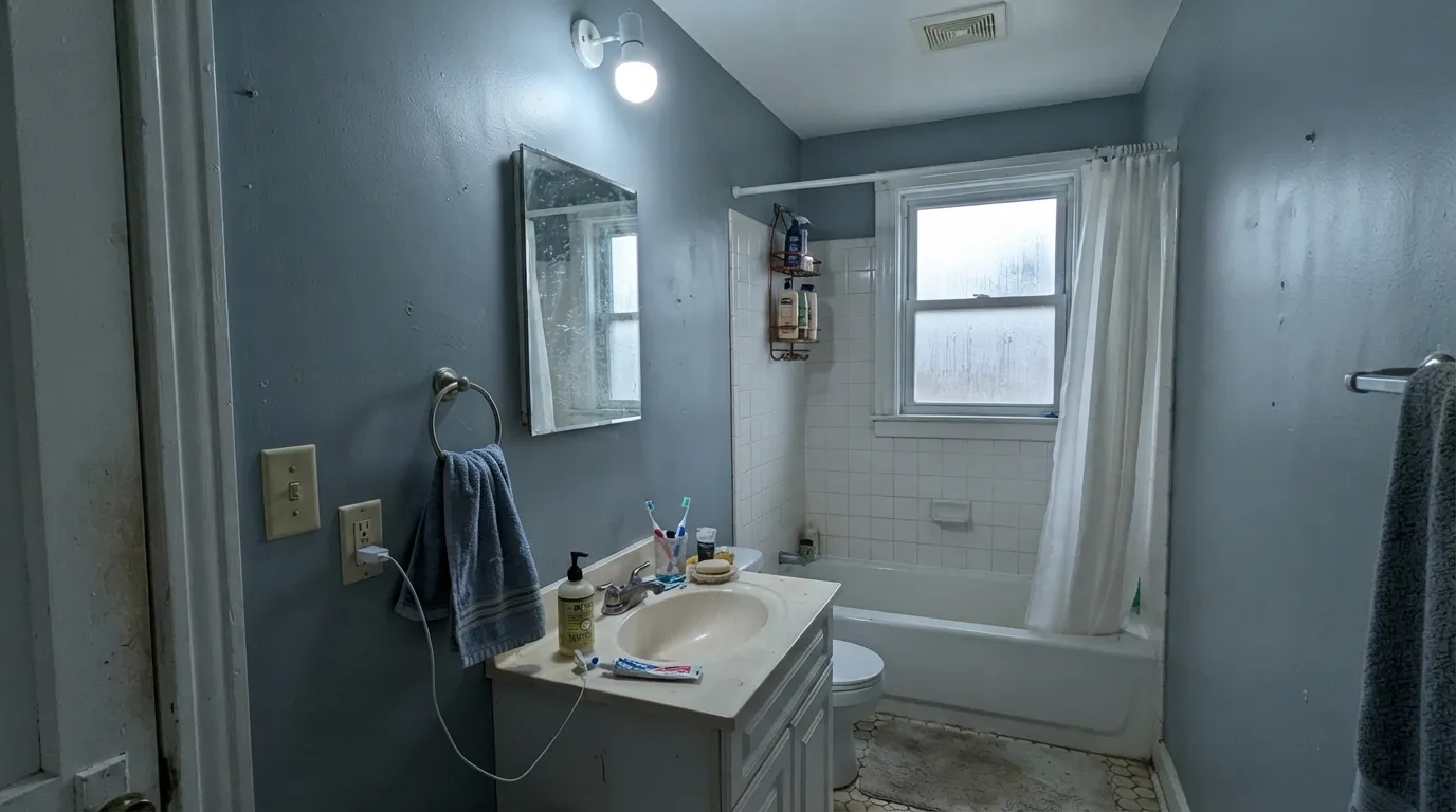 The honest shot: no daylight, no warm bulb, and the color goes flat and icy — the exact trap the reviews warn about.