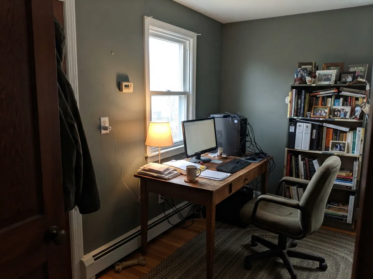 With good south light and a lamp on, the enclosed study look is exactly what LRV 21 is for.