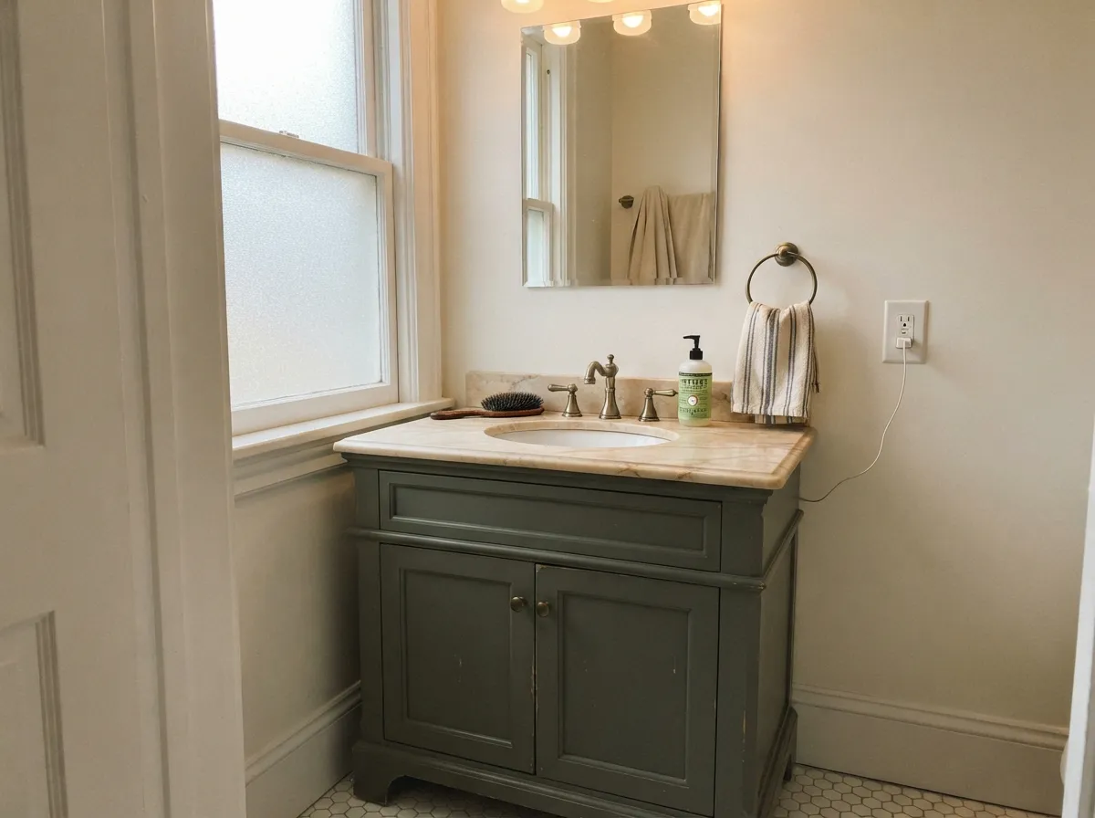 On a vanity the darkness works for you — it hides splashes and fingerprints that show on white.