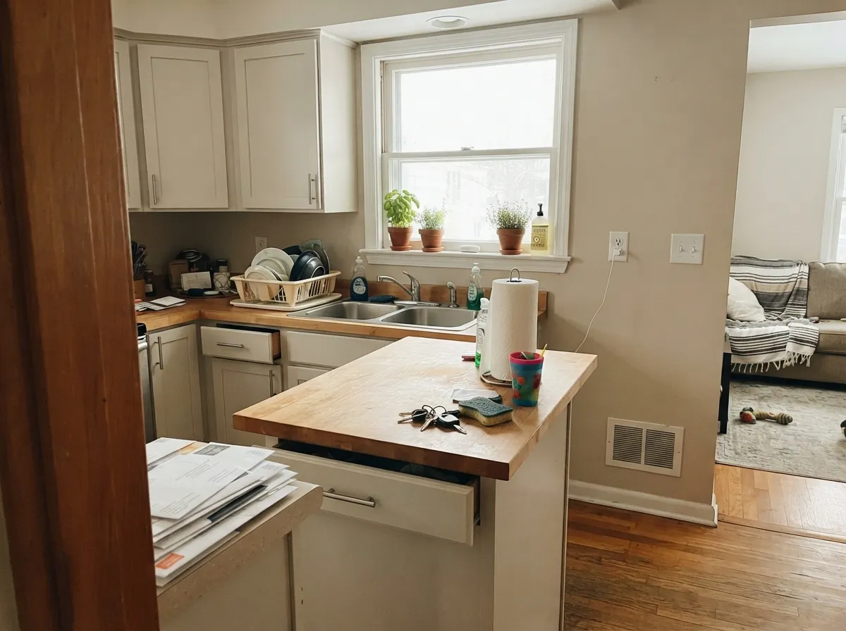 On cabinets it gives the almost-white look without the glare, and it hides handprints around the handles better than a true white.