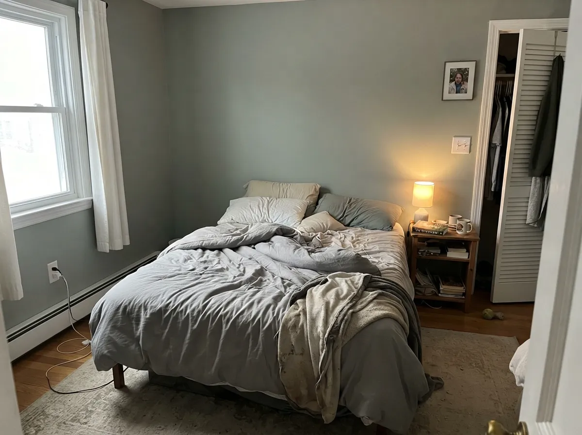 In morning light the sage reads calm rather than gray, and the crisp Pure White trim keeps the green from looking faded.