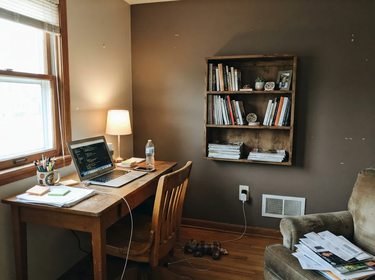 Indoors, with warm wood and real daylight, it works as a grounded accent wall instead of a whole brown room.
