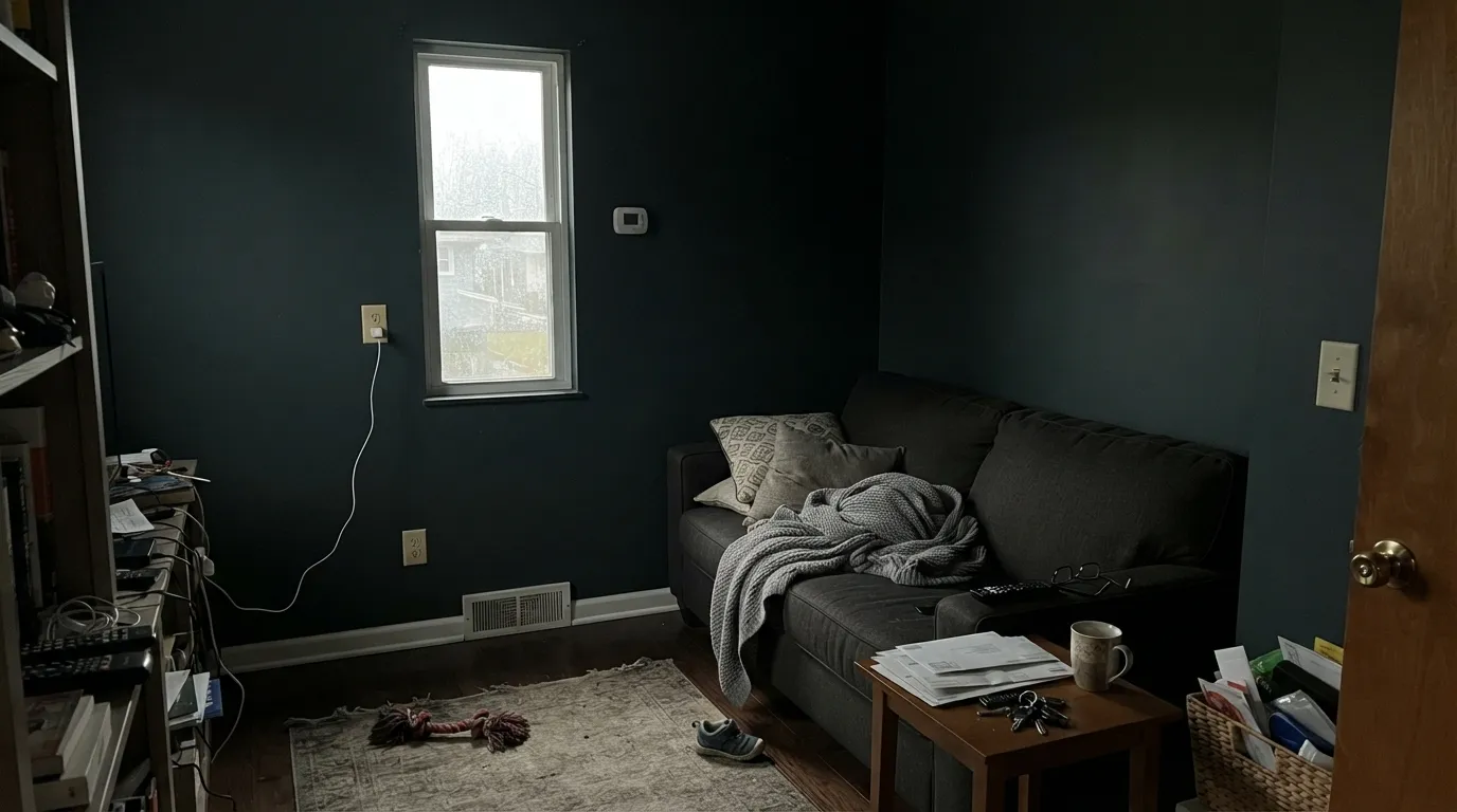 The honest shot: without real daylight, Gale Force collapses into flat near-black and the blue-green identity disappears completely.