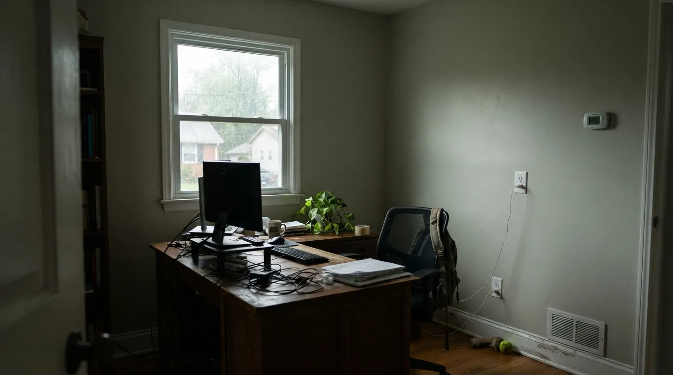 The honest shot: cool north light with no warm lamps pulls the green forward and flattens the color — the exact room the 'too grey' reviews describe.