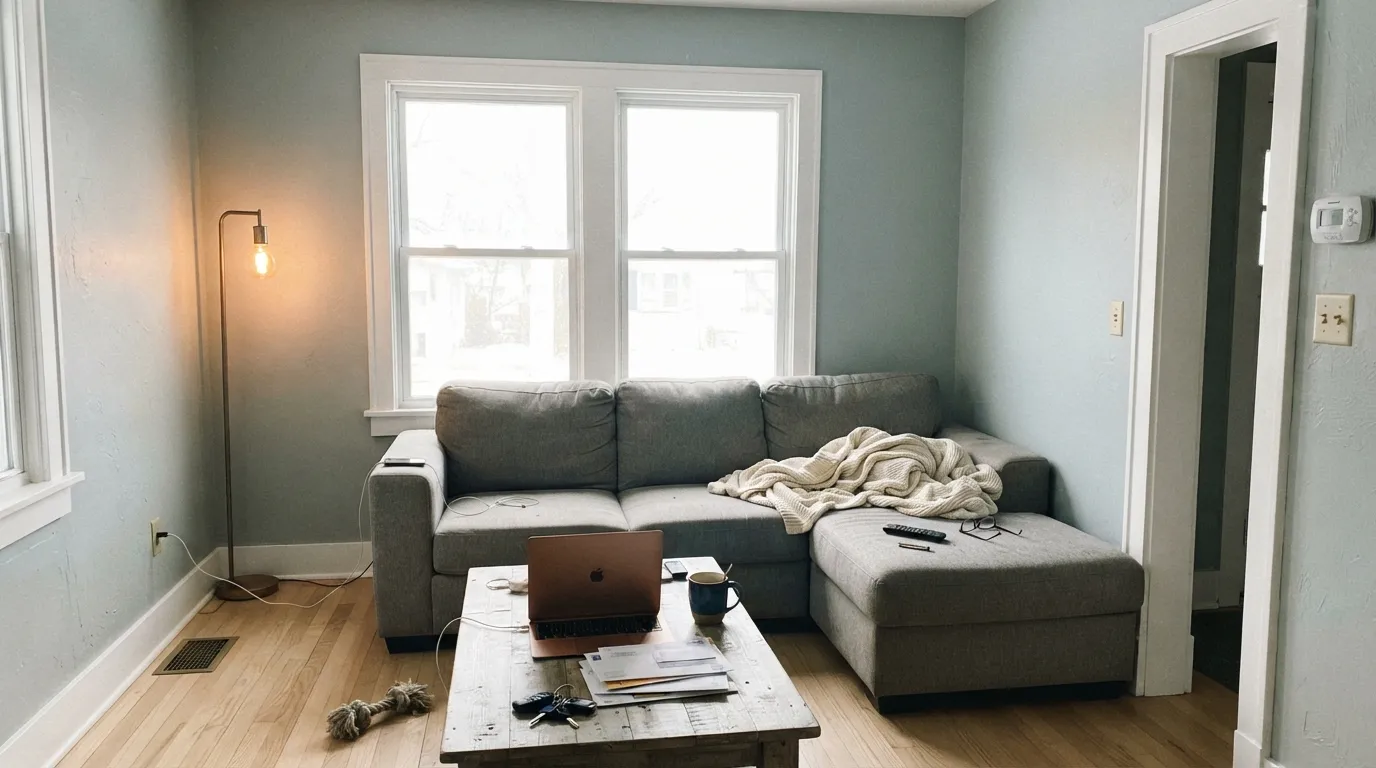 Gray Screen in the light it needs — big windows and Pure White trim keep it a crisp, clean gray with the blue-green down to a whisper.