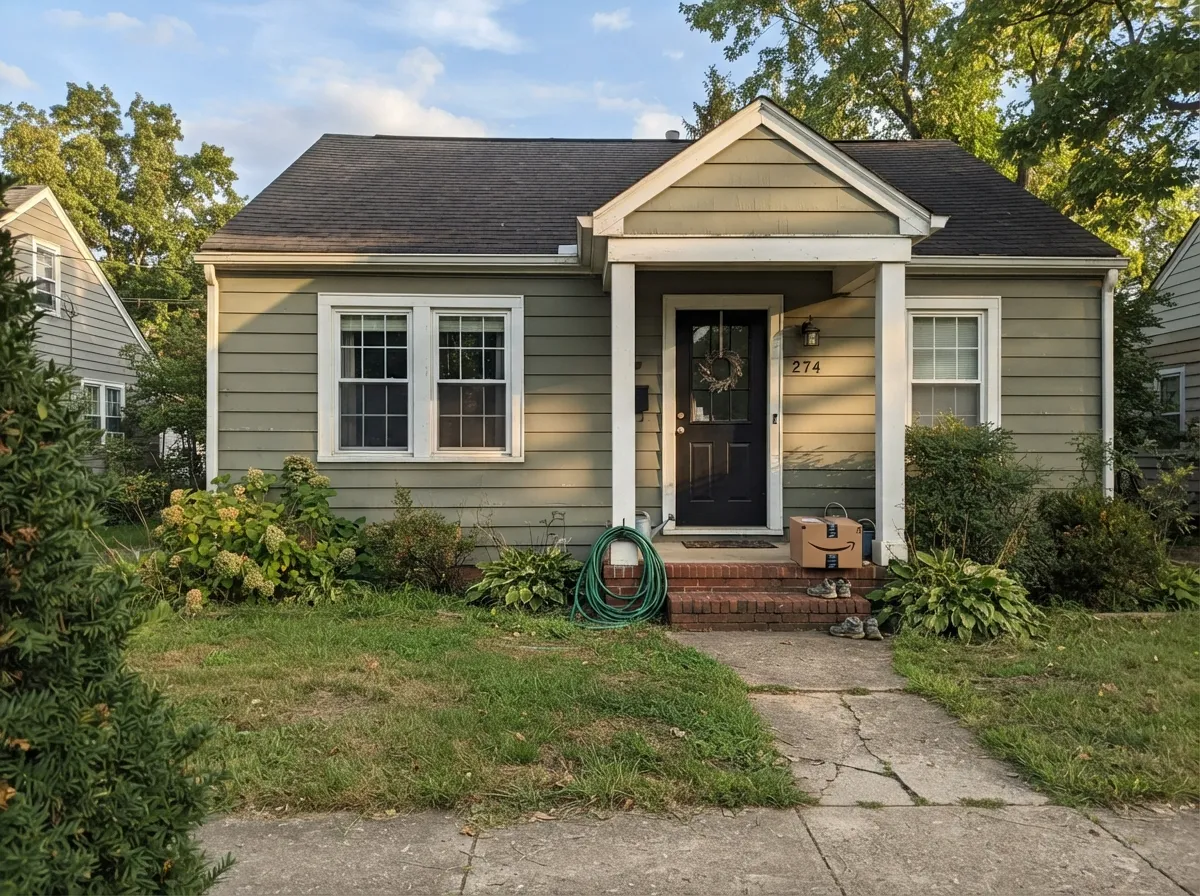 Against white trim it reads as a quiet, grounded exterior green — the job Sherwin-Williams actually rates it for.
