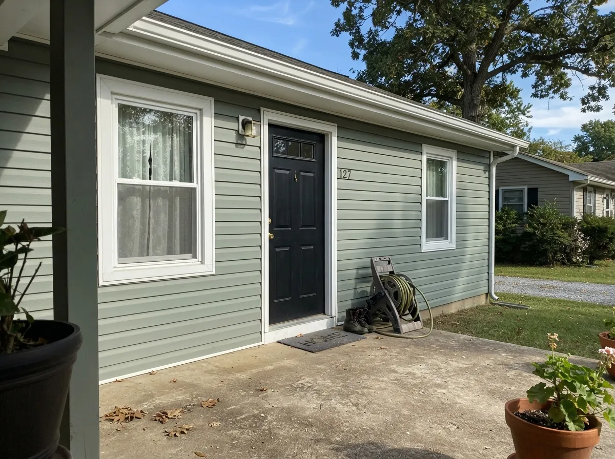 Full sun keeps the green legible against white trim and a black door — its best exterior pairing.