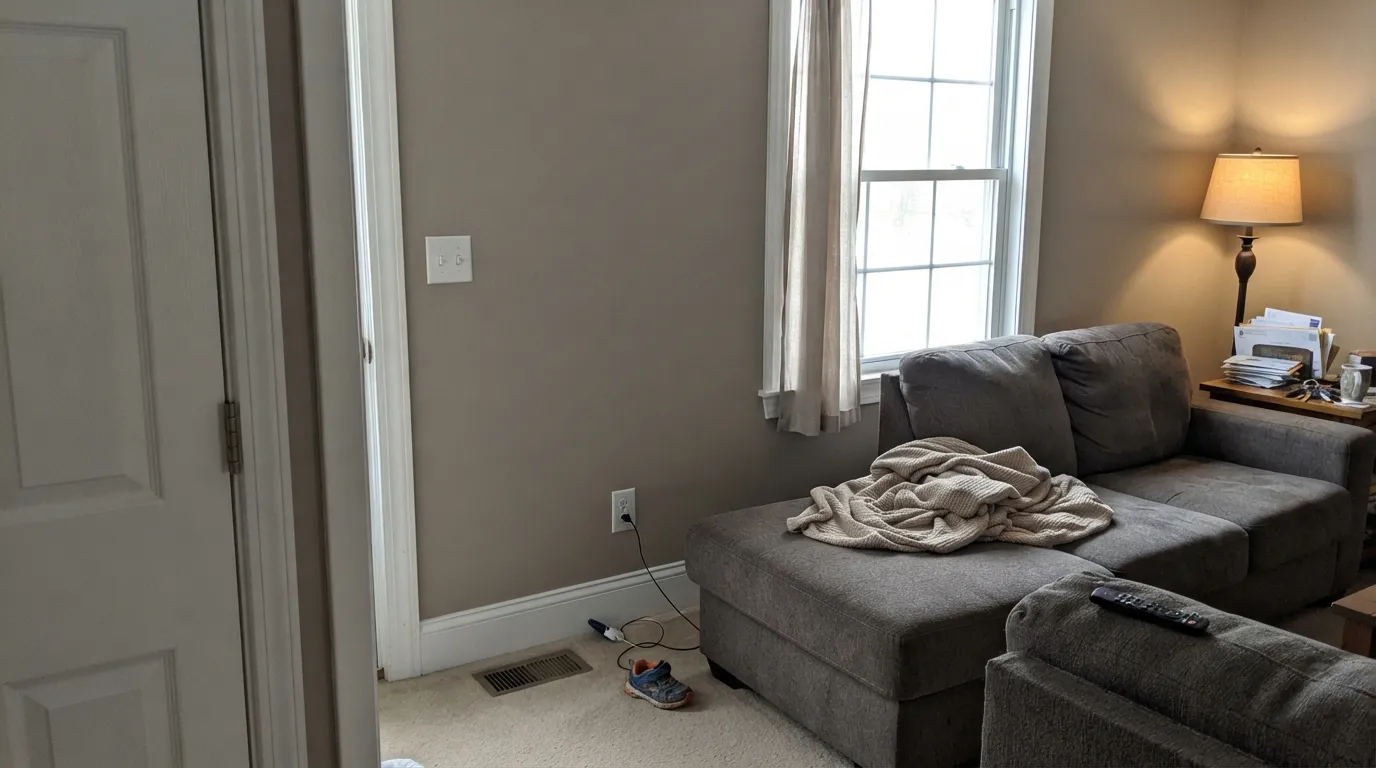 High Reflective White trim against Agreeable Gray walls — the widest bright-trim contrast Sherwin-Williams can give you, and the job this color is actually for.