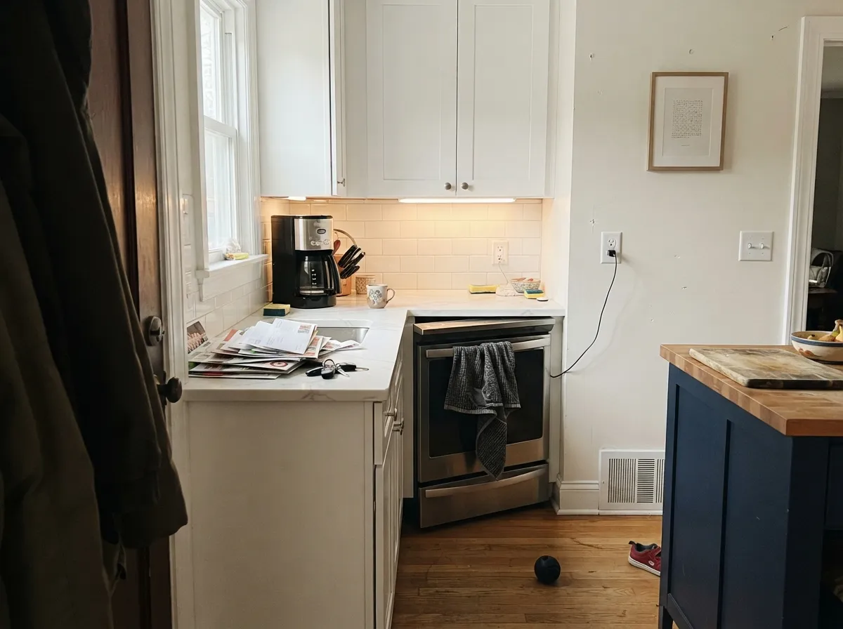 Next to white stone this is the point of the color: softer cabinet whites read faintly beige against marble, and this one does not.