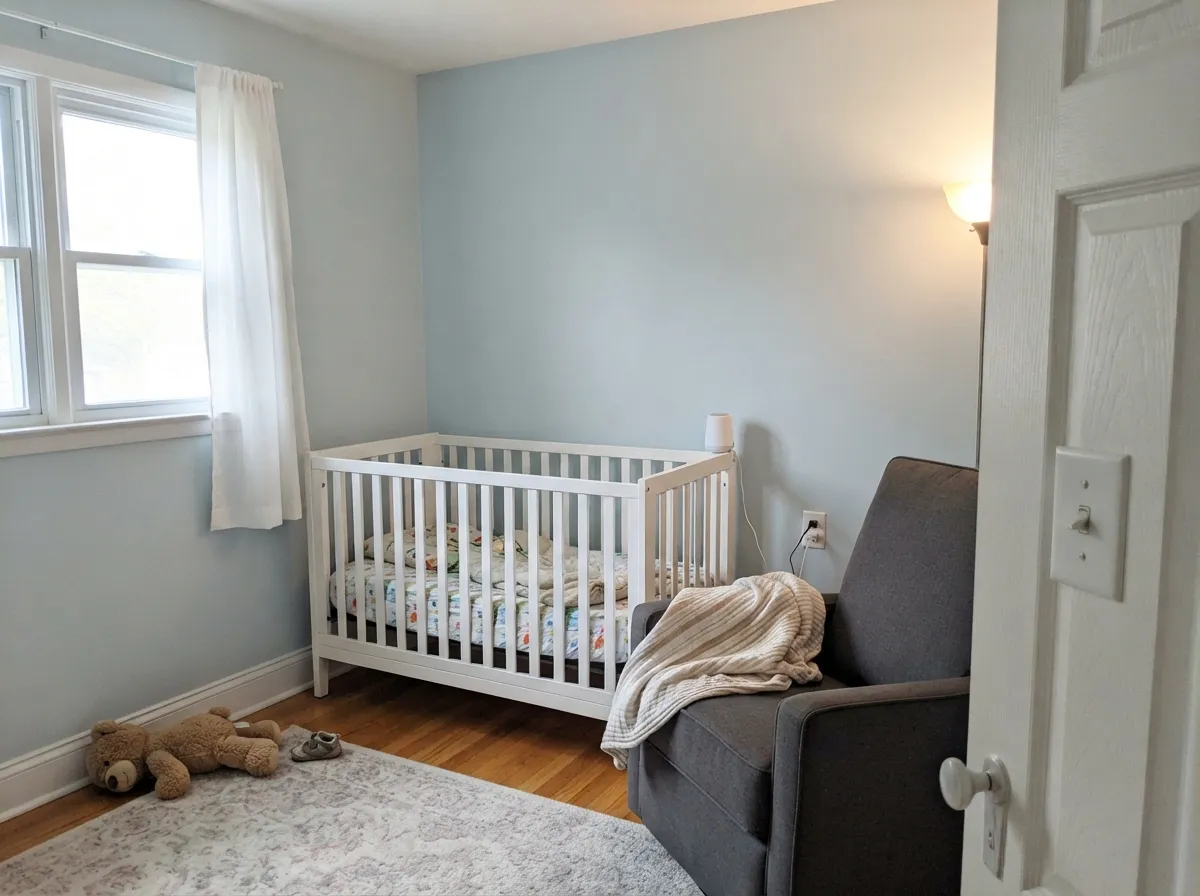 As one accent wall behind the crib, not all four — calm without going cold.