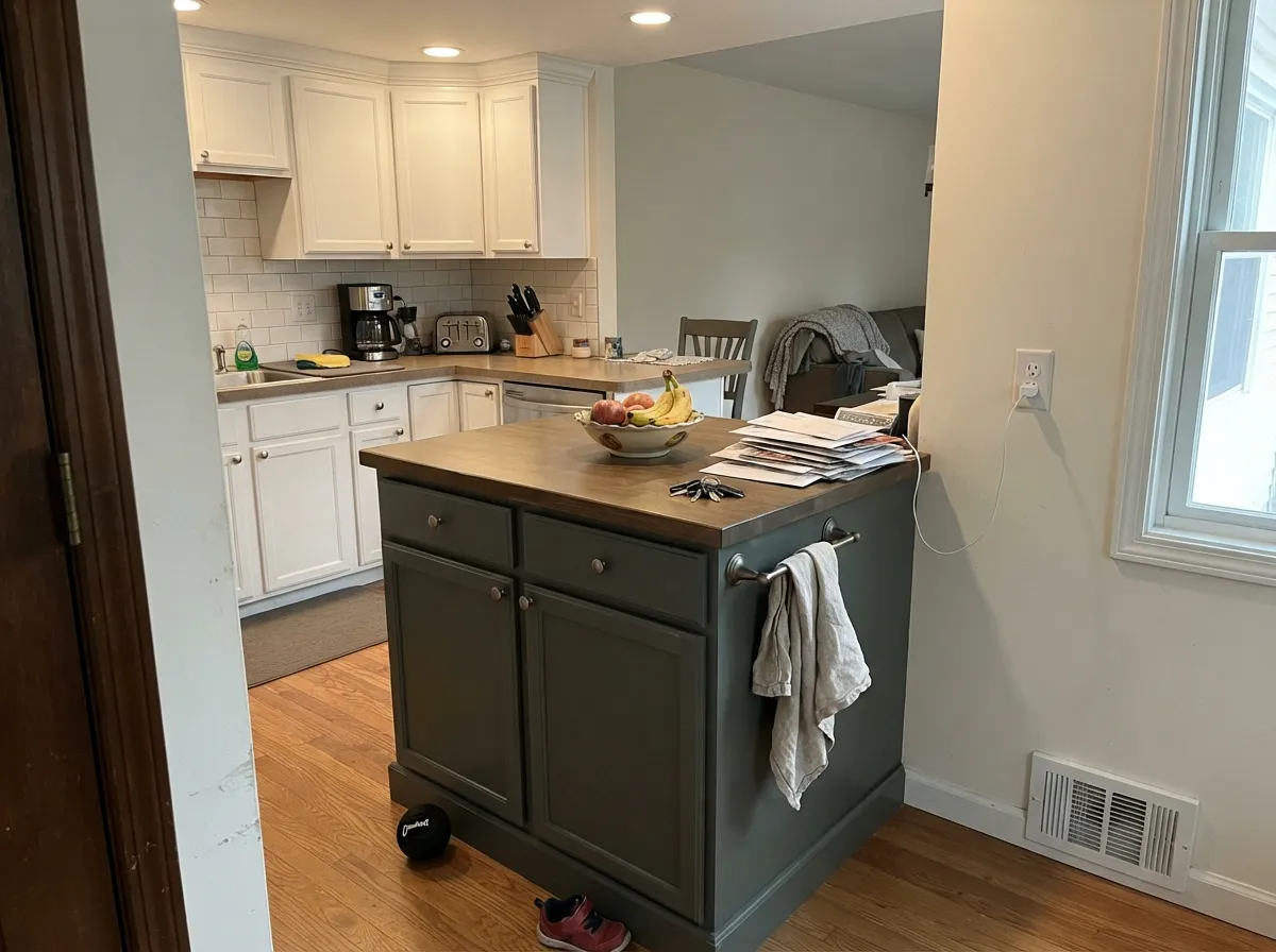 Its other best job: an island that anchors a white kitchen without going full black.