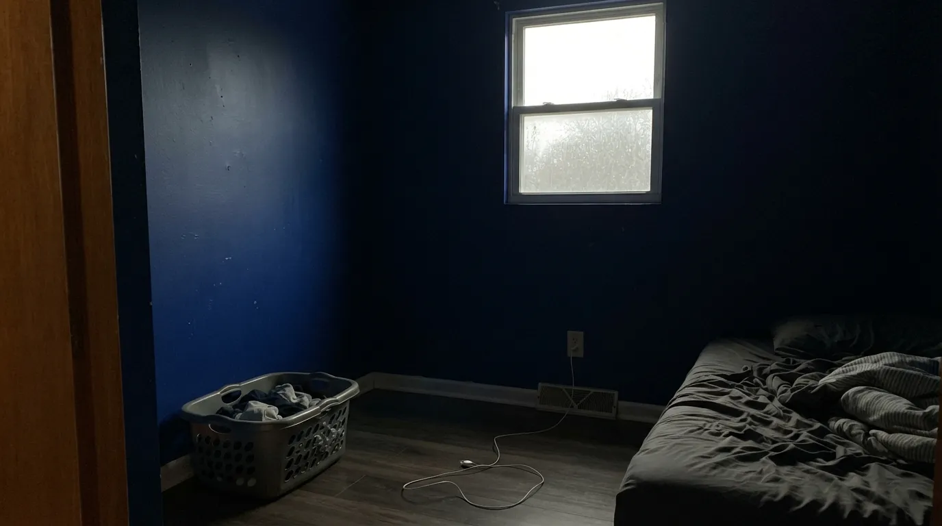 The honest shot: at LRV 10 in a dim north room, the electric blue stops being electric and the room just reads dark.