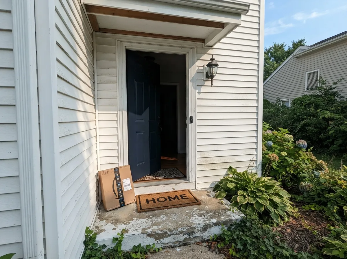 Full sun on white siding is what pulls the blue out — this is the color at its most legible.