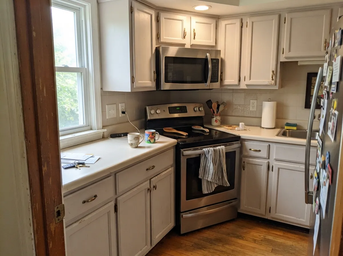 On cabinets, with stainless and warm quartz, it settles into a quiet neutral instead of fighting the room.